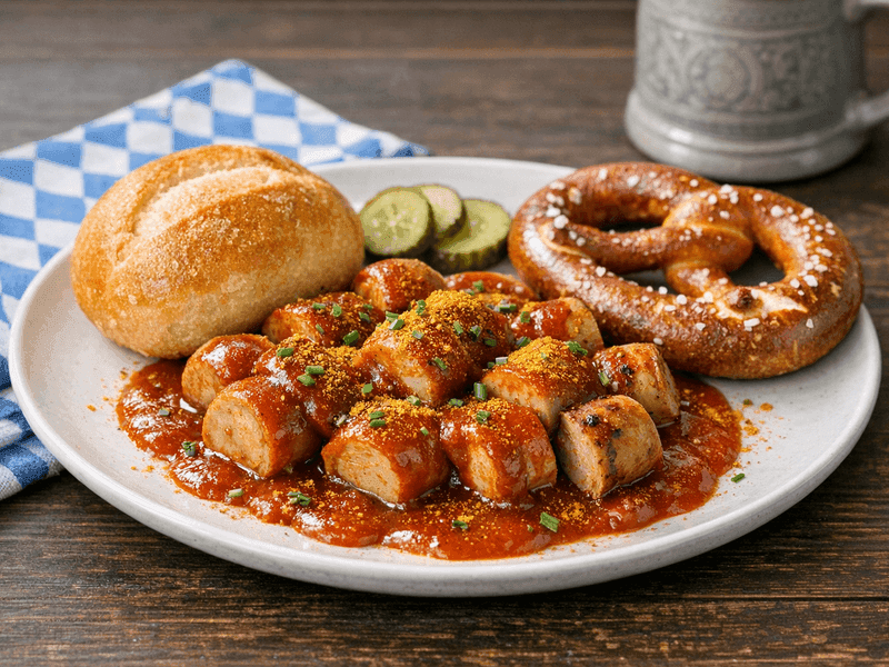 Currywurst mit Brötchen